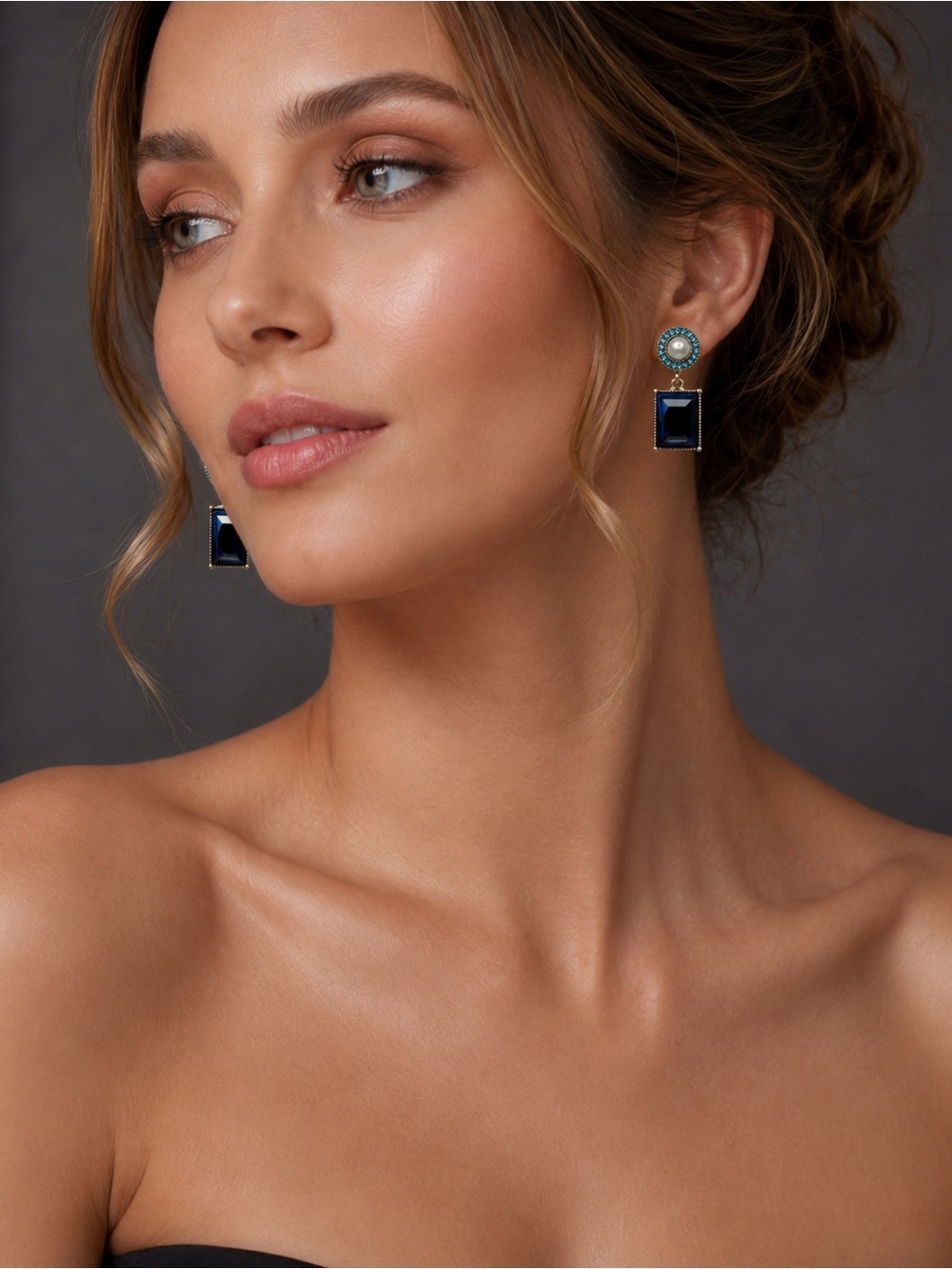 Blue Crystal Pearl Necklace & Earring Set - Picture 4 of 14